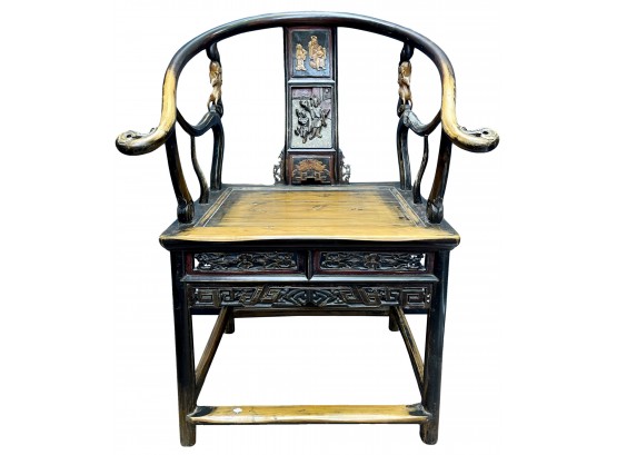 Stunning Antique Chinese Wood Carved Arm Chair