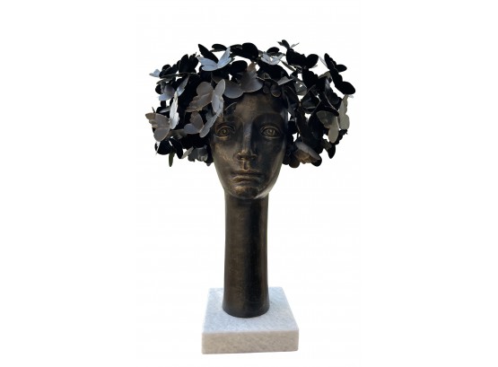 Beatrix Modern Classic Black Iron Marble Base Butterflies Head Sculpture