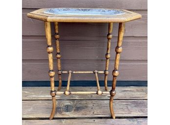 Small Hand Carved Antique Wood Accent Table With Chinese Platter Top-READ