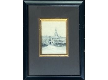 Vintage Etching Of  Paris Church In Black Frame With Gilt Accent- Signed