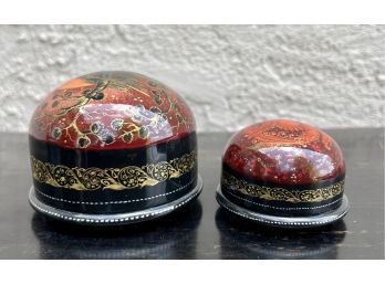Pair Of Chinese Domed Lacquer Trinket Boxes- Signed