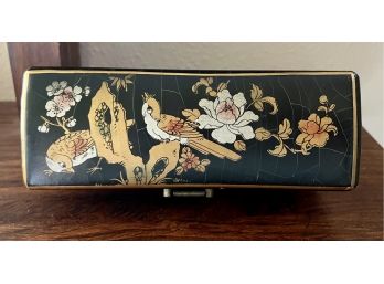 Small Wood Hand Painted Chinese Box With Brass Latch