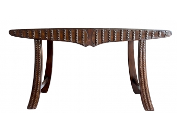 Lovely Wood Console Table With Metal Accent On Front Of Legs