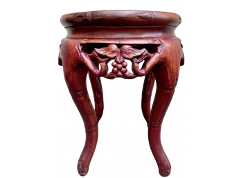 Vintage Carved Asian Round Side Table  W/marble Top