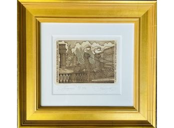 Original Etching- Signed Artist Proof-St. Petersburg Gryphons On The Bank Bridge In Gilt Frame