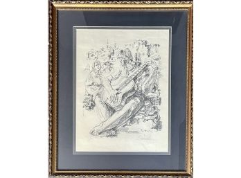 Signed & Numbered Print Of Man Playing Guitar With Black Matt And Gilt Frame  3/100