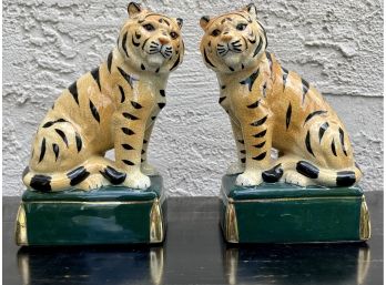 Pair Of Tiger Ceramic Figurines