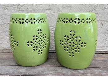 Pair Of Green Ceramic Garden Tables