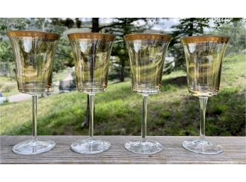 4 Pc. Wine Goblets With Amber Cup & Gold Rim- Made In Poland