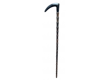 Black Horn Walking Stick With Turned Wood