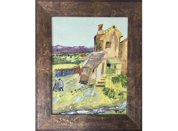 Original Impressionism Oil On Canvas Painting Village Scene Wcouple