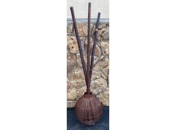 Large Woven Basket/vase With 3 Large Bamboo Sticks