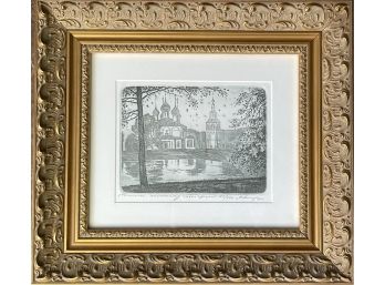 Signed & Numbered Etching Of Russian Country Side Church In Gilt Frame