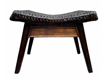 Curved Seat Bamboo Bench With Woven Seat