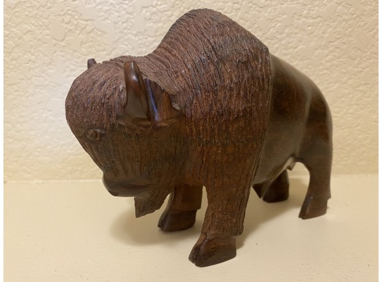 Wood Carved Bison Sculpture