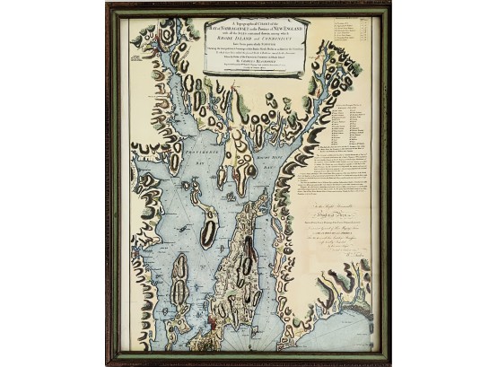 Framed Topographical Chart Of Bay Of Narraganset In The Province Of New England