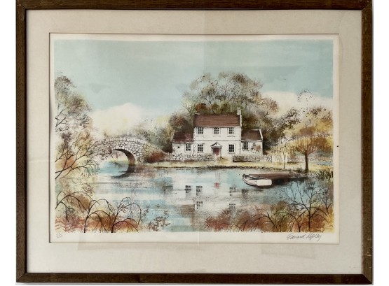 Print Of Farmhouse Overlooking A Pond By Edward Ripley Number 58/260