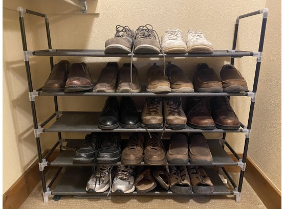 Lot Of 16 Pairs Of Mens Shoes Mostly Size 10 W/shoe Rack