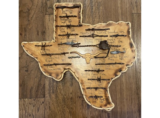 Texas Barbwire Era Wood Map