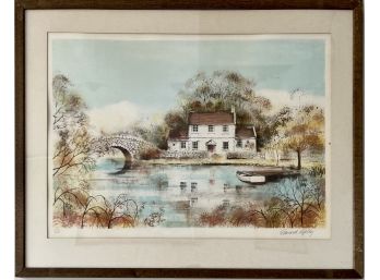 Print Of Farmhouse Overlooking A Pond By Edward Ripley Number 58/260