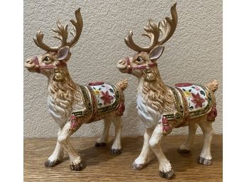 Pair Of Fitz And Floyd Father Christmas Reindeer Candle Holders