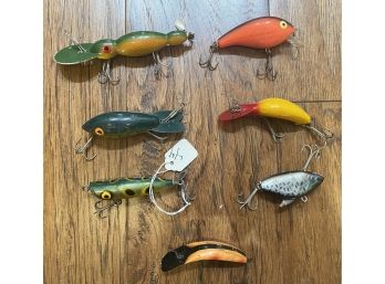 Lot Of 7 Vintage Fishing Lures Including Heddon Tadpolly Spook And More