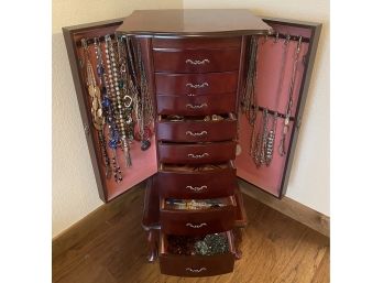 Wood Jewelry Box With Tons Of Costume Jewelry