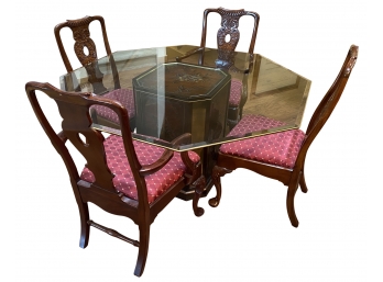 Henredon By Dashia Buchanan Pedestal Hexagon Beveled Glass Table With 6 Chinoiserie Chairs