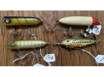 Lot Of 4 Vintage Fishing Lures Includes Heddon Lucky 13