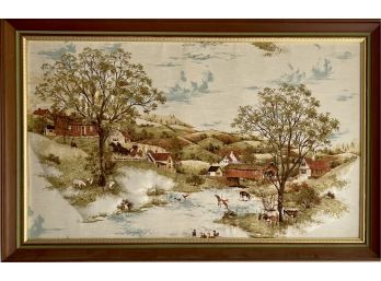 Country Scene Quilted Art Work Framed