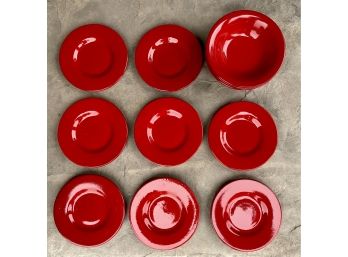 12 Pc. Red Plate & Bowls Lot