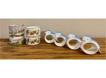 8 Pc. Vintage Ceramic & Porcelain Napkin Rings Including Blue Birds And Nippon