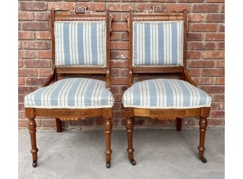 Pair Of Antique Walnut Eastlake Side Chairs-READ