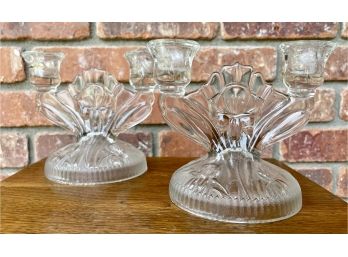 Lot Of 2 Glass Candleholders