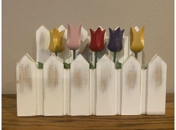 Wood Picket Fence & Wood Tulips Decor