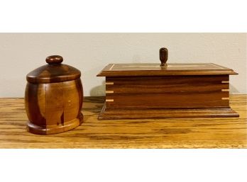 Handcrafted Wood Box With Lid And Smaller Wood Lidded Trinket Box