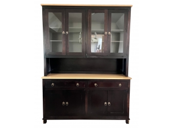 Beautiful Custom Made Hardwood Maple & Dark Espresso Colored 2 Pc. China Hutch