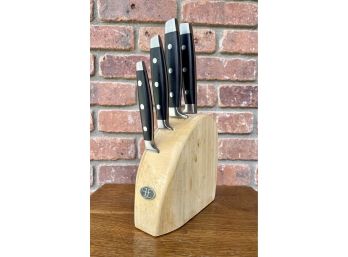 Hampton Forge Wood Block & 4 Knifes