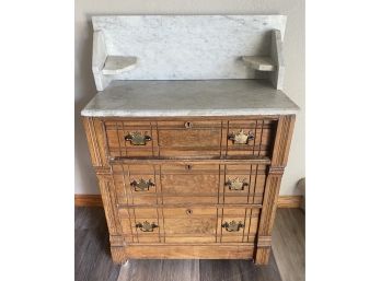 Antique Wood Cabinet With Marble Top