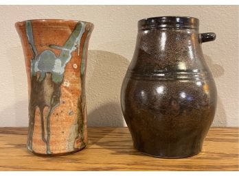 2 Hand Thrown Glazed Vases