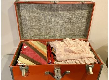 Metal Trunk With Vintage Blankets & Other Contents