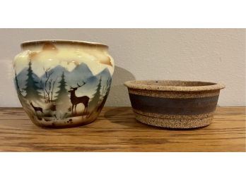 2 Pc. Pots/ Bowls With Vintage Hand Painted Pot From Czechoslovakia