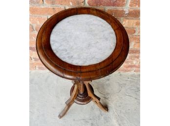 Wood Side Table With Marble Top