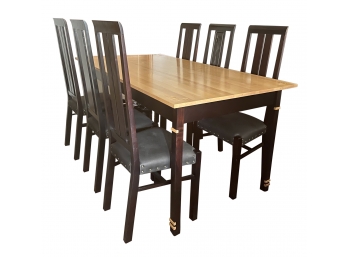 7 Pc. Custom Made Dining Room Table With 6 Chairs- Maple Top With Espresso Color Legs & Chairs