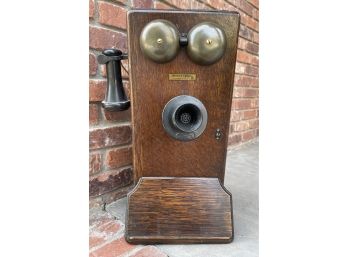 Vintage Oak Wood Western Electric Wall Phone