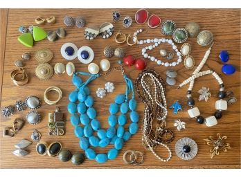 Large Lot Of Clip On Earrings & Assorted Costume Jewelry