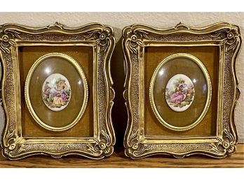 Vintage B & S Creations N.Y. Hand Painted Framed Oval China Plaques