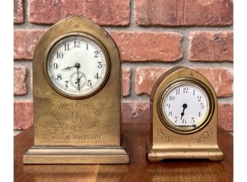 2 Antique Brass Arched Clocks