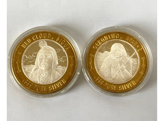 Geronimo, Apache & Red Cloud, Sioux .999 Pure Silver Commemorative Coins