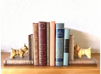 Collection Of Antiquarian Books With Scottie Dog Bookends, Includes: Wuthering Heights, Tom Sawyer